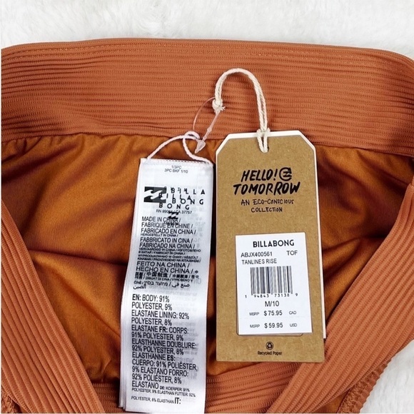 NWT Billabong Tanlines Rise Ribbed High-Waisted Bikini Bottoms in Toffee - Picture 5 of 6